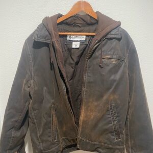 Columbia Men's Brown Distressed
 Bomber Jacketw/ removable hood